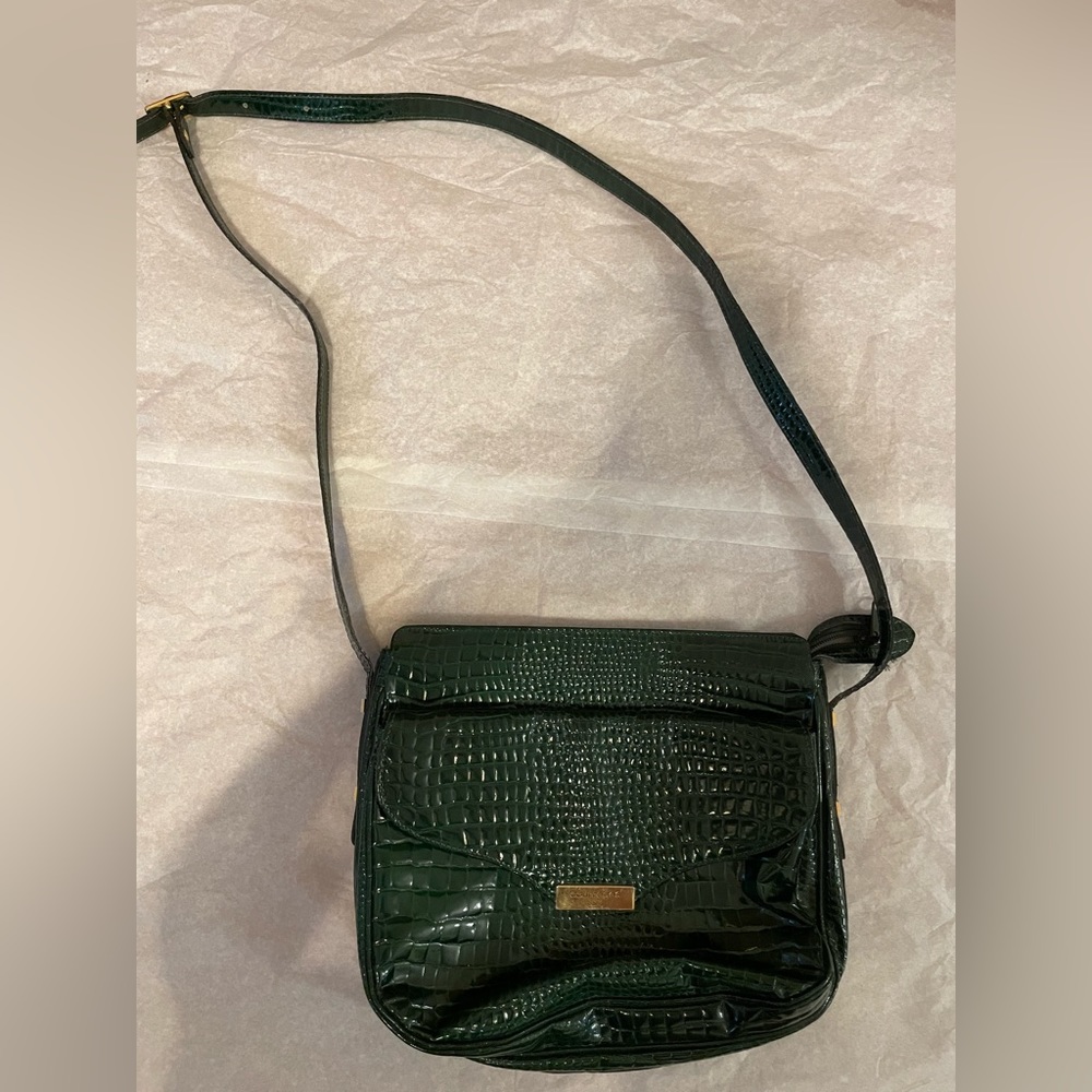 Vintage Courreges Paris crocodile alligator skin shoulder bag green leather